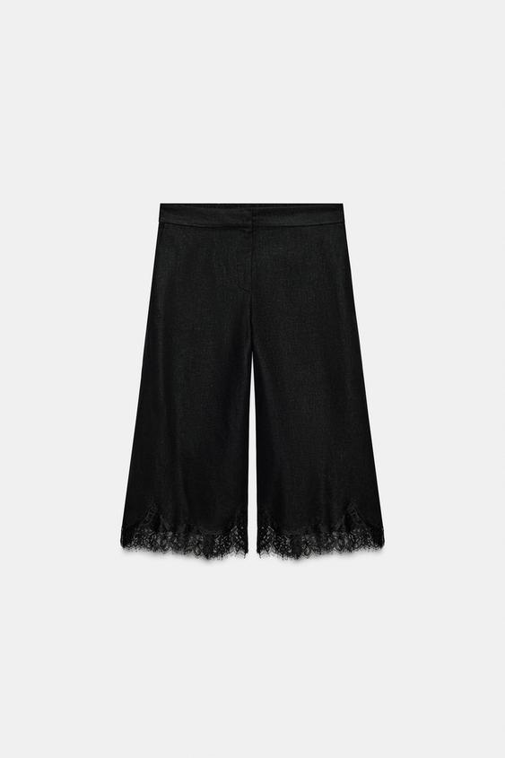 BERMUDA LONG EN LIN ET DENTELLE - Noir de Zara - Image 6
