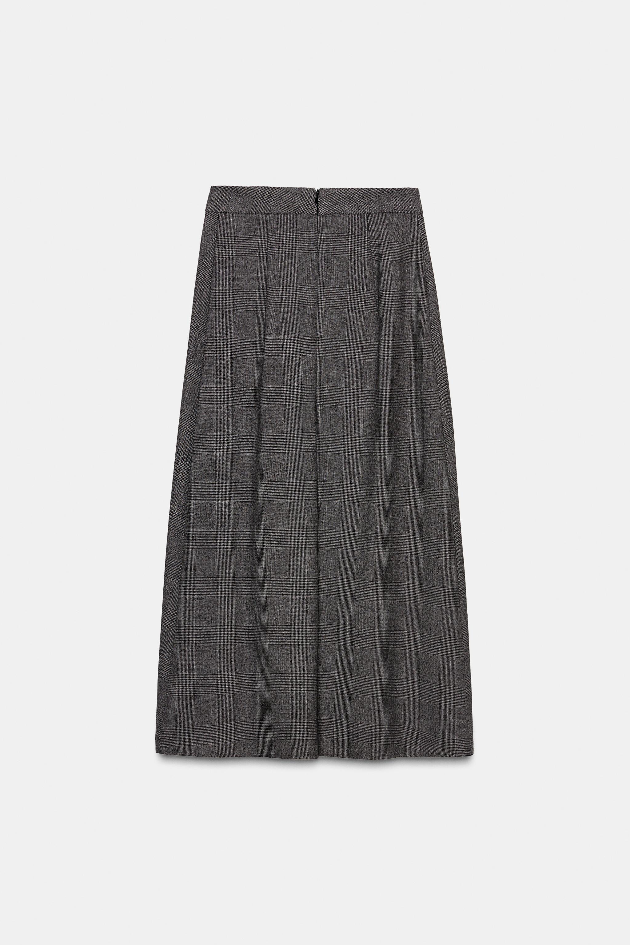 千鳥格子柄 ミディ丈レイヤードスカート - ブラウン | ZARA Japan / 日本