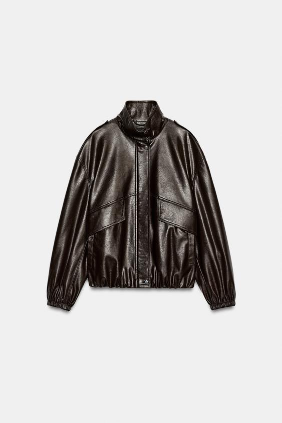 LEATHER EFFECT BOMBER JACKET - Brown by Zara - Image 0