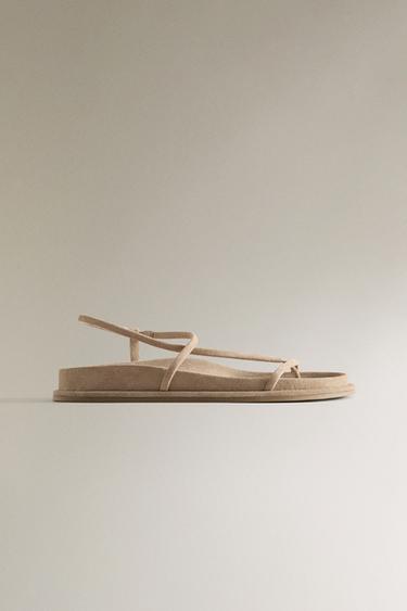 Zara STRAPPY LEATHER SANDALS - 沙棕色