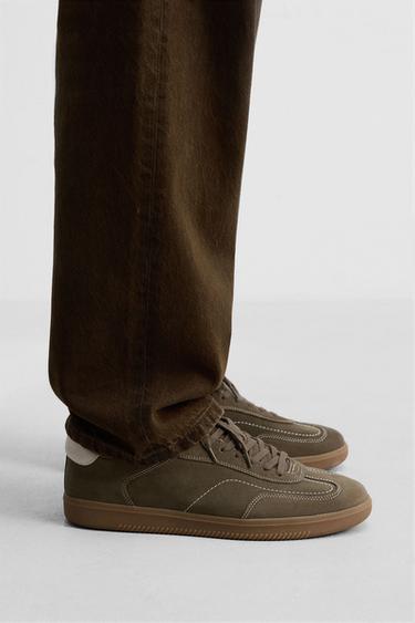 Zara LEATHER CONTRAST SOLE SNEAKERS - Brown - Image 0
