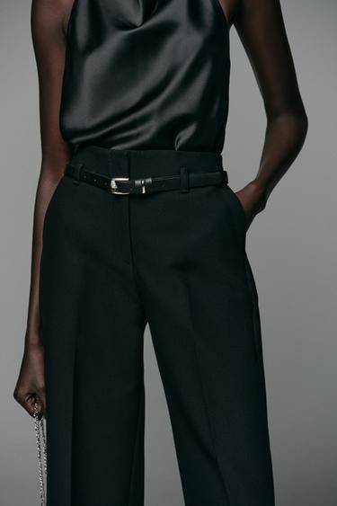 PANTALON BAS AVEC REVERS ET CEINTURE - Noir de Zara - Image 3