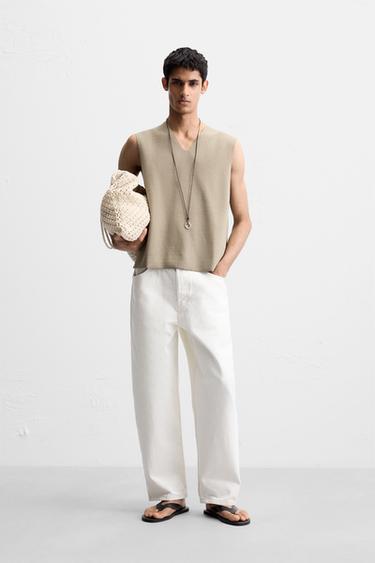 Zara RELAXED FIT KNIT VEST - Khaki - Image 0