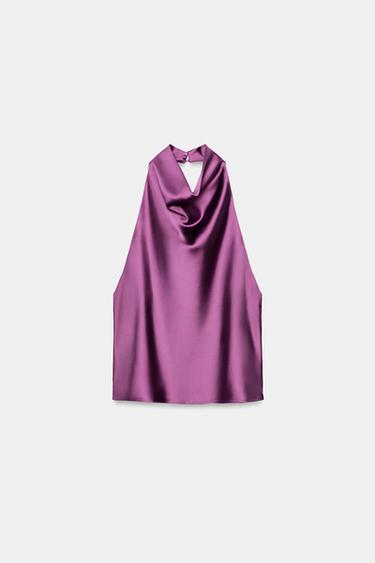 SATIN HALTER TOP - Light Grey by Zara - Image 0
