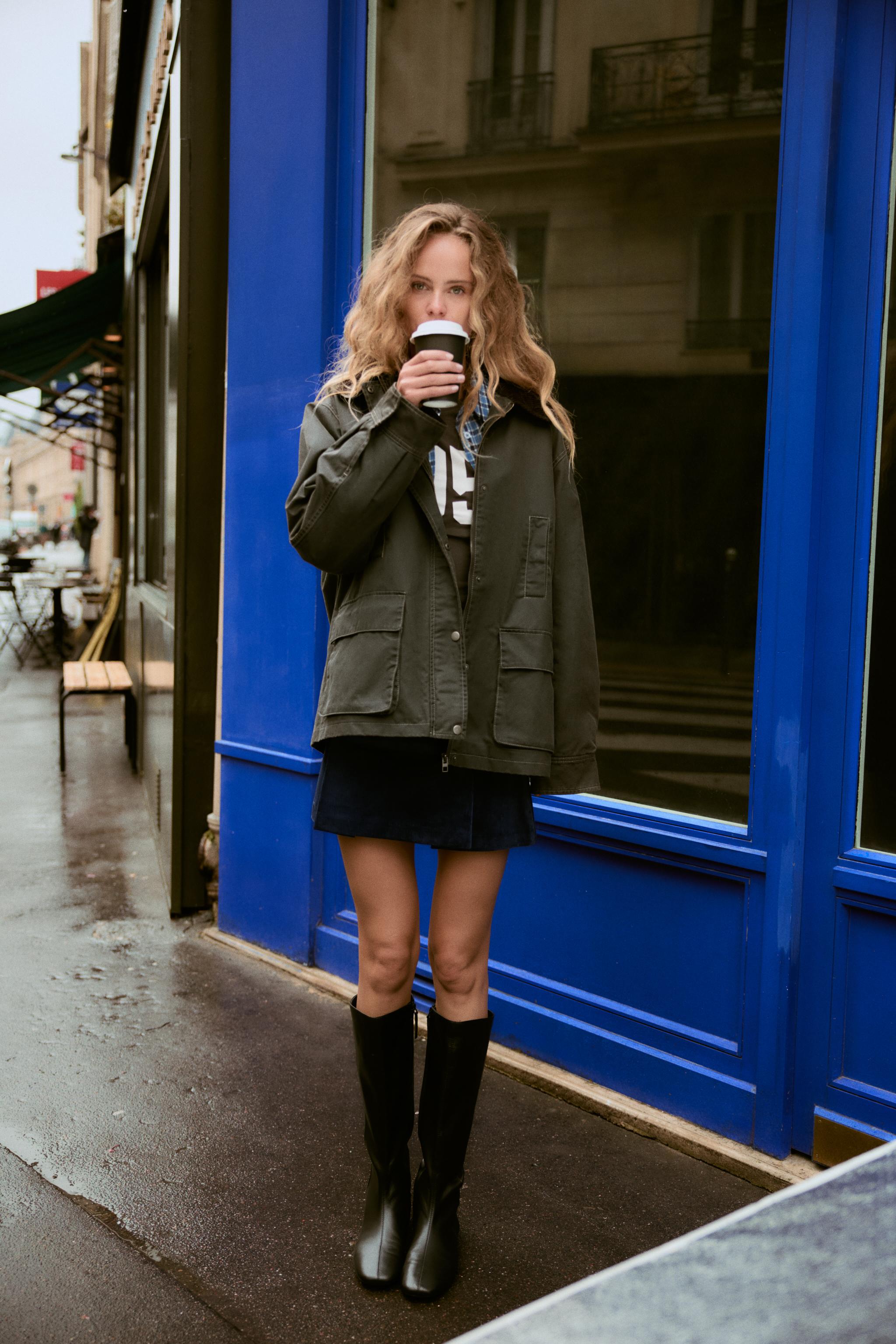 Zara Corduroy Mini Skirt Navy Blue Women