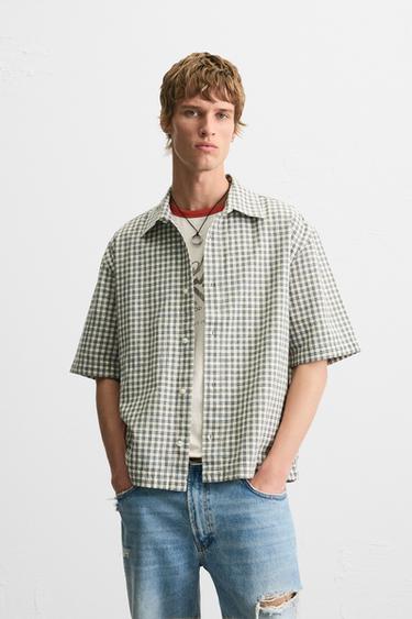 CAMICIA BOXY FIT A QUADRI - Blu di Zara