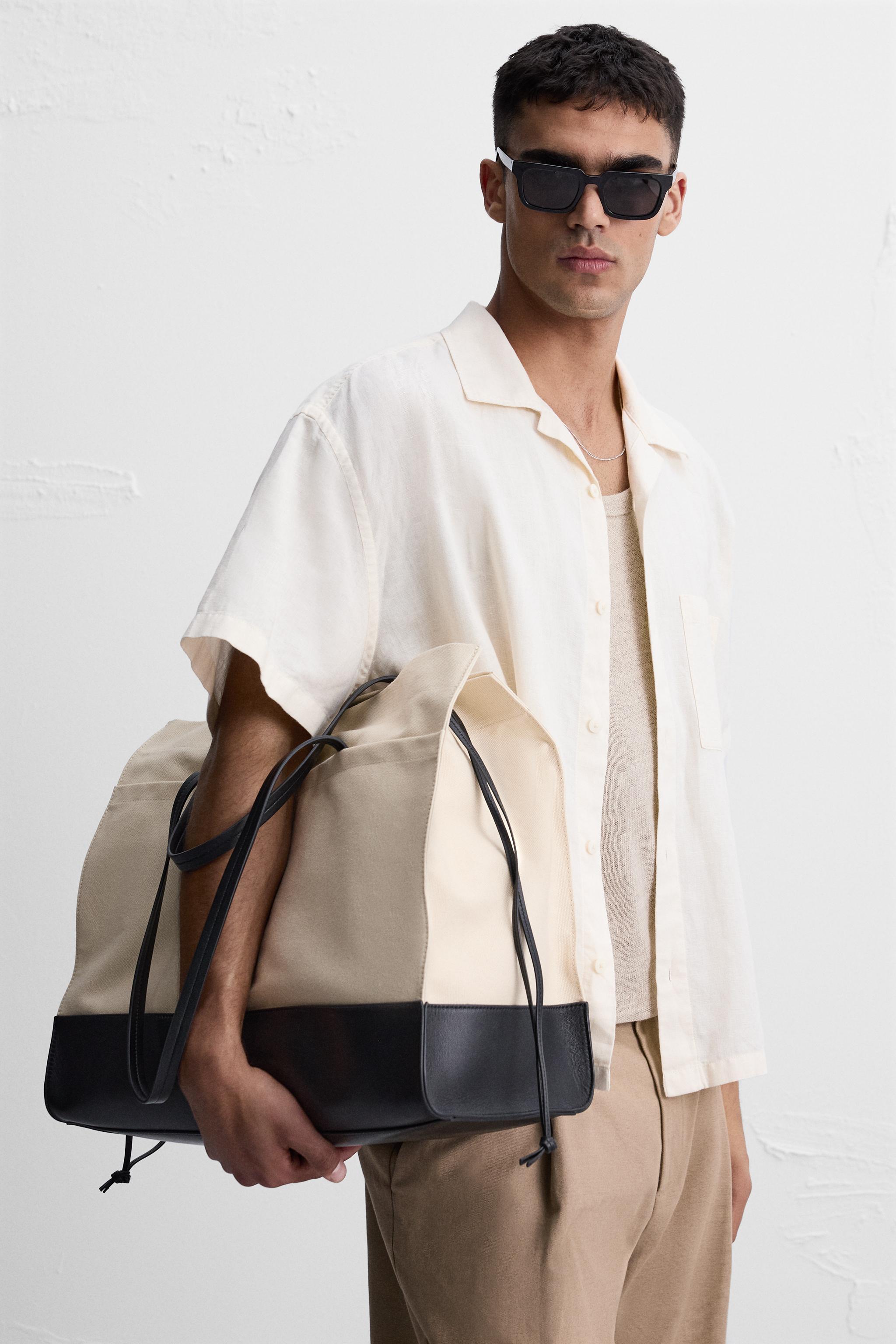 LEATHER AND FABRIC SHOPPER BAG Multicoloured ZARA Australia
