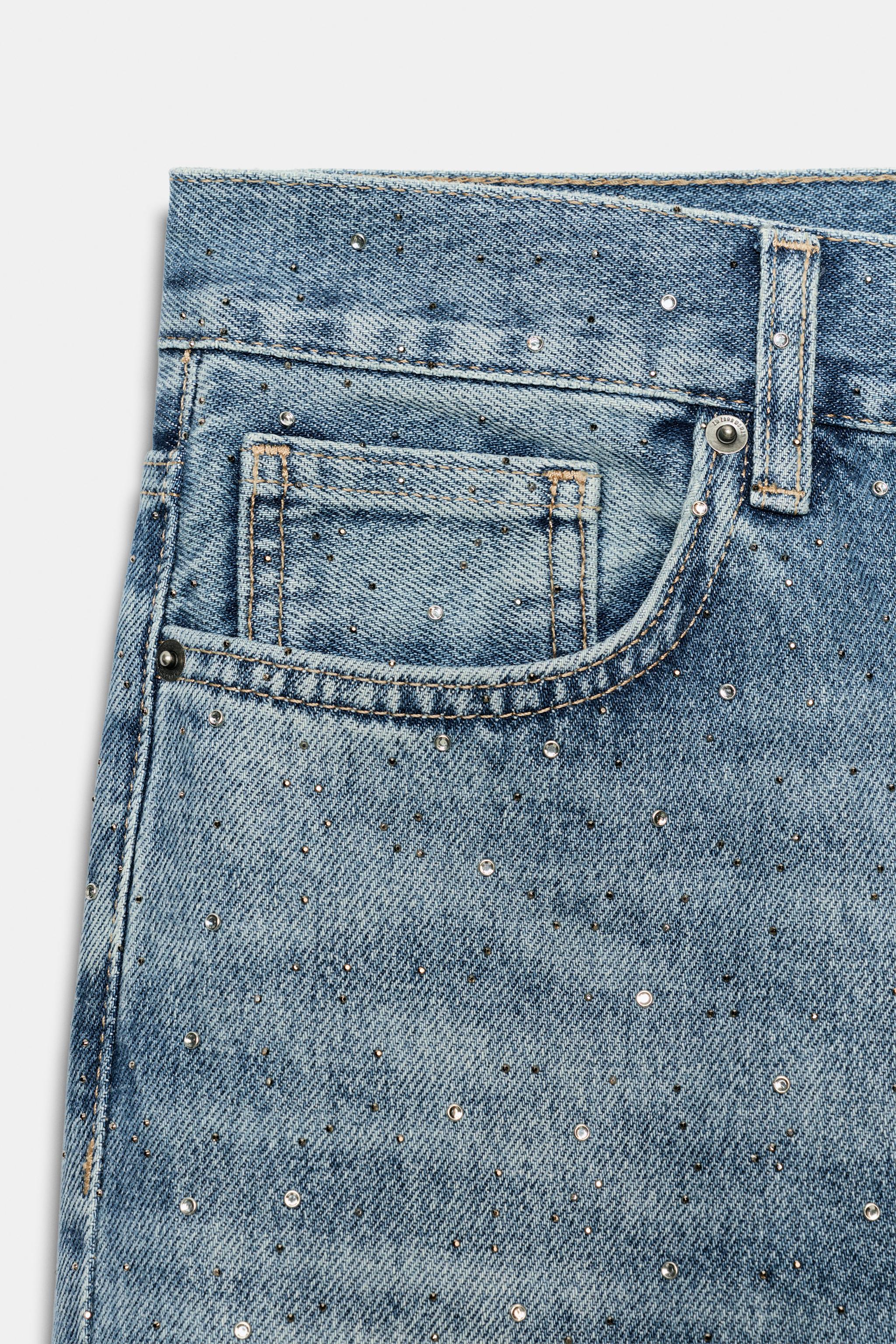 Женские джинсы Zara ZW COLLECTION MID-RISE WIDE LEG RHINESTONE JEANS — фото 7