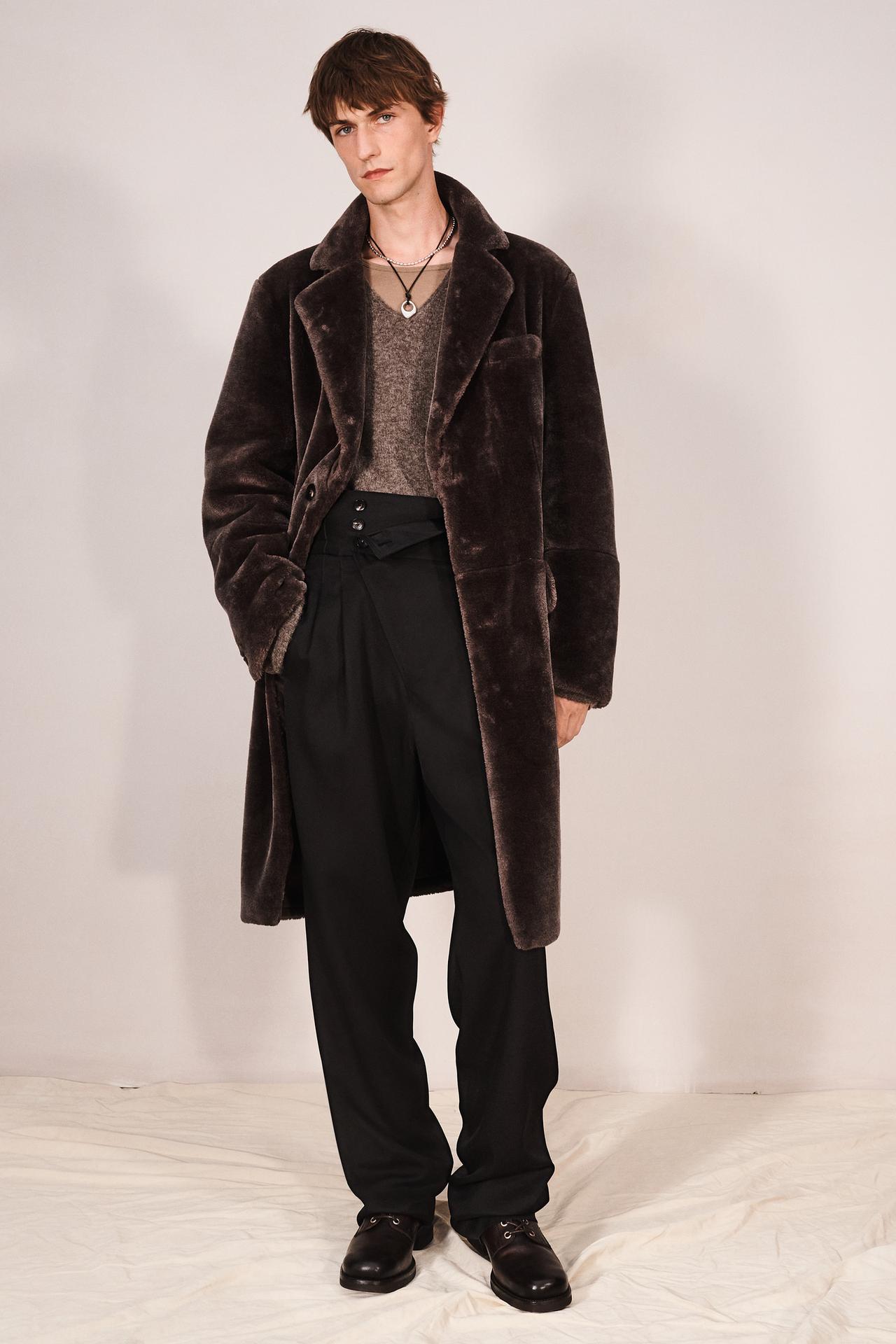 RELAXED FIT FAUX FUR FROCK COAT
