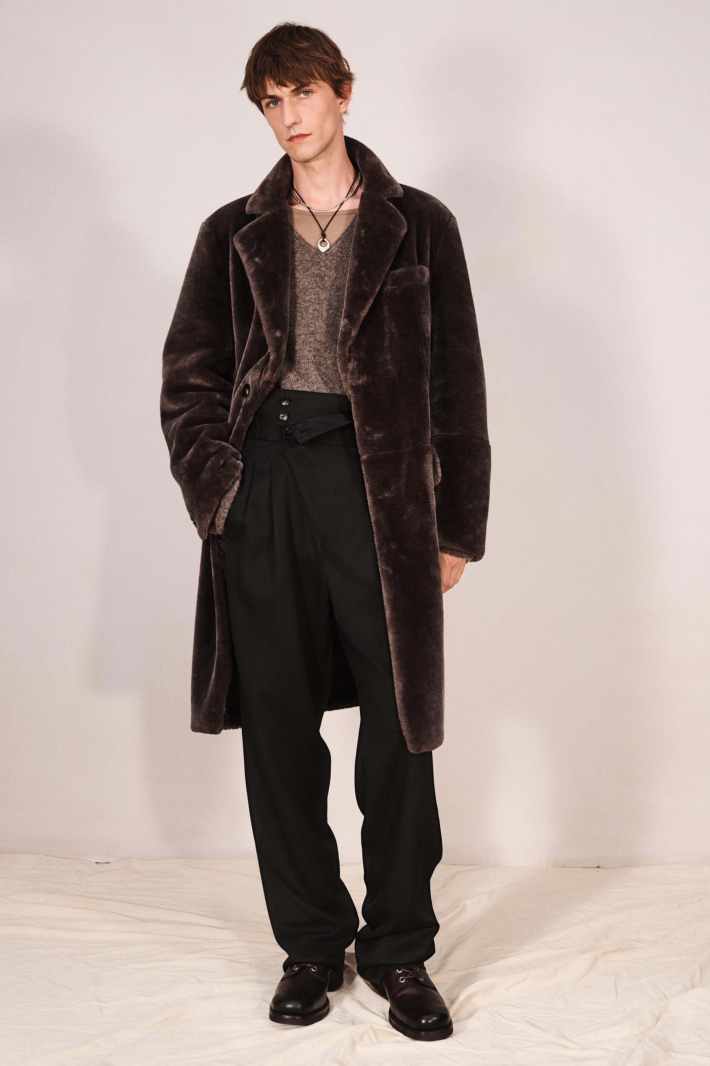 VESTE LONGUE RELAXED FIT EFFET FOURRURE