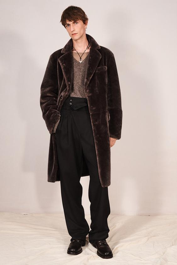 RELAXED FIT FAUX FUR FROCK COAT - Anthracite Grey by Zara - Image 0