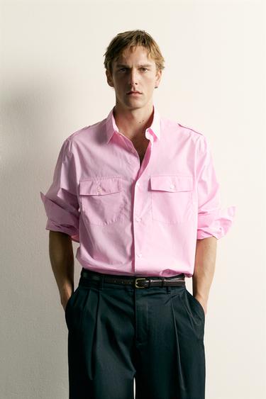RELAXED FIT SHIRT WITH TABS - Pink by Zara