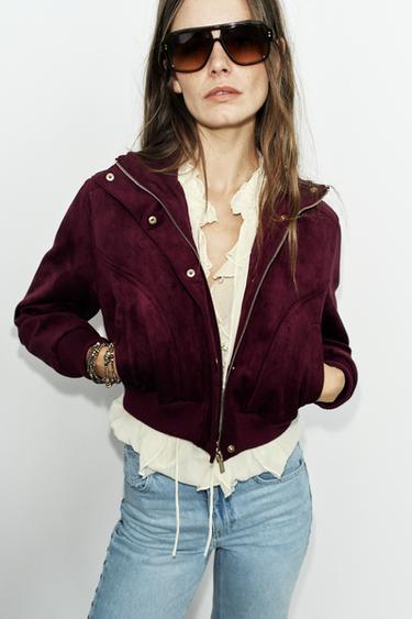 FAUX SUEDE HIGH-NECK JACKET - Aubergine by Zara