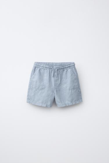 BERMUDAS CON ALGODÓN E LIÑO - Azul de Zara
