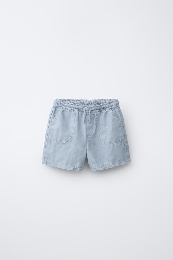 COTTON AND LINEN BERMUDA SHORTS - Blue by Zara - Image 0