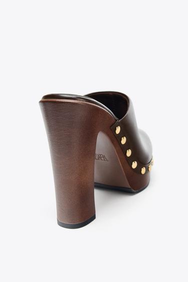 STUDDED HIGH HEEL CLOGS - Chocolate Brown by Zara - Image 4