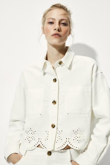 JAQUETA COM BORDADOS PERFURADOS - Branco da Zara