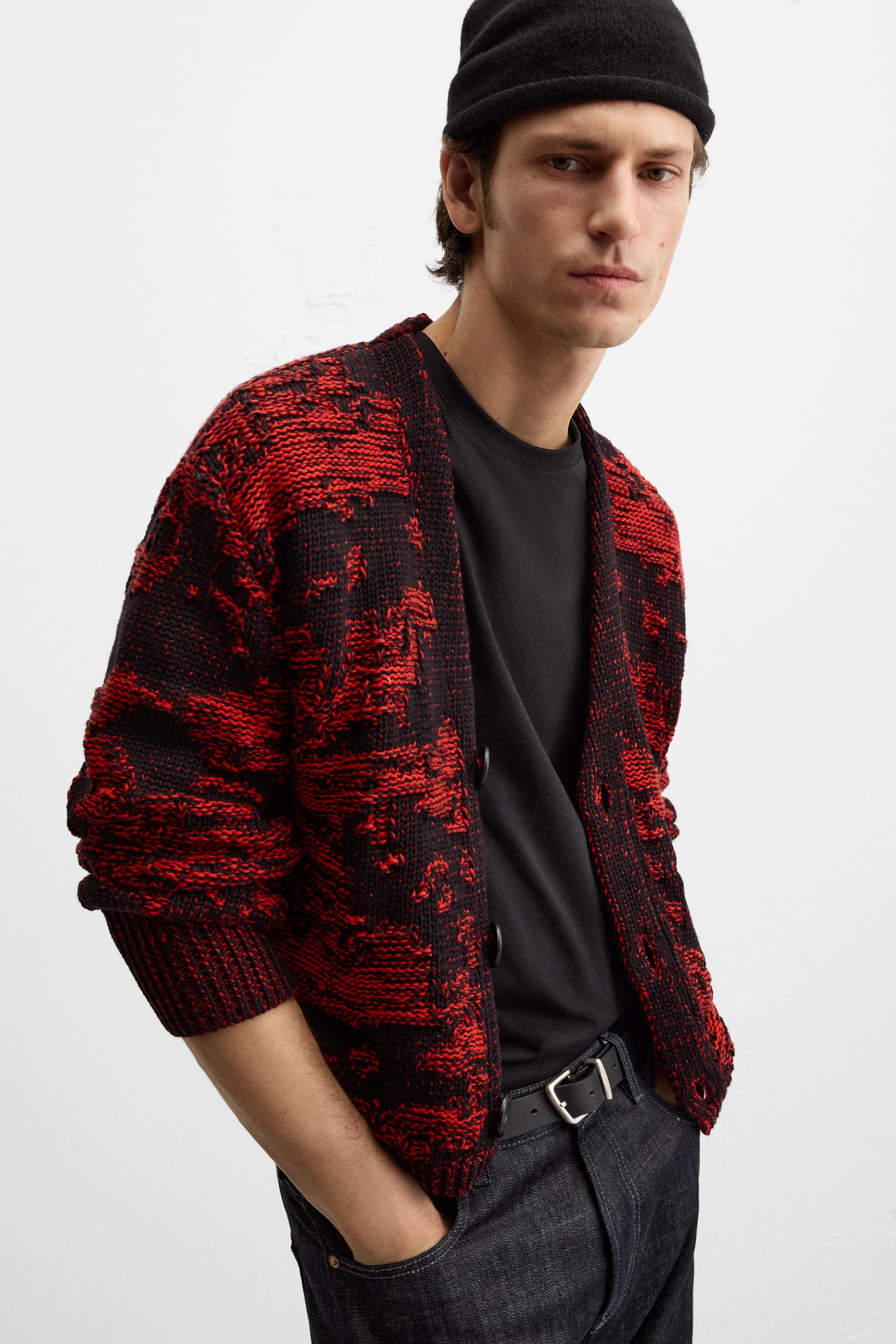 限定版ジャカードカーディガン - レッド | ZARA Japan / 日本