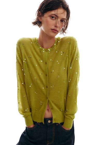 CHAQUETA PUNTO LENTEJUELAS - Verde manzana de Zara