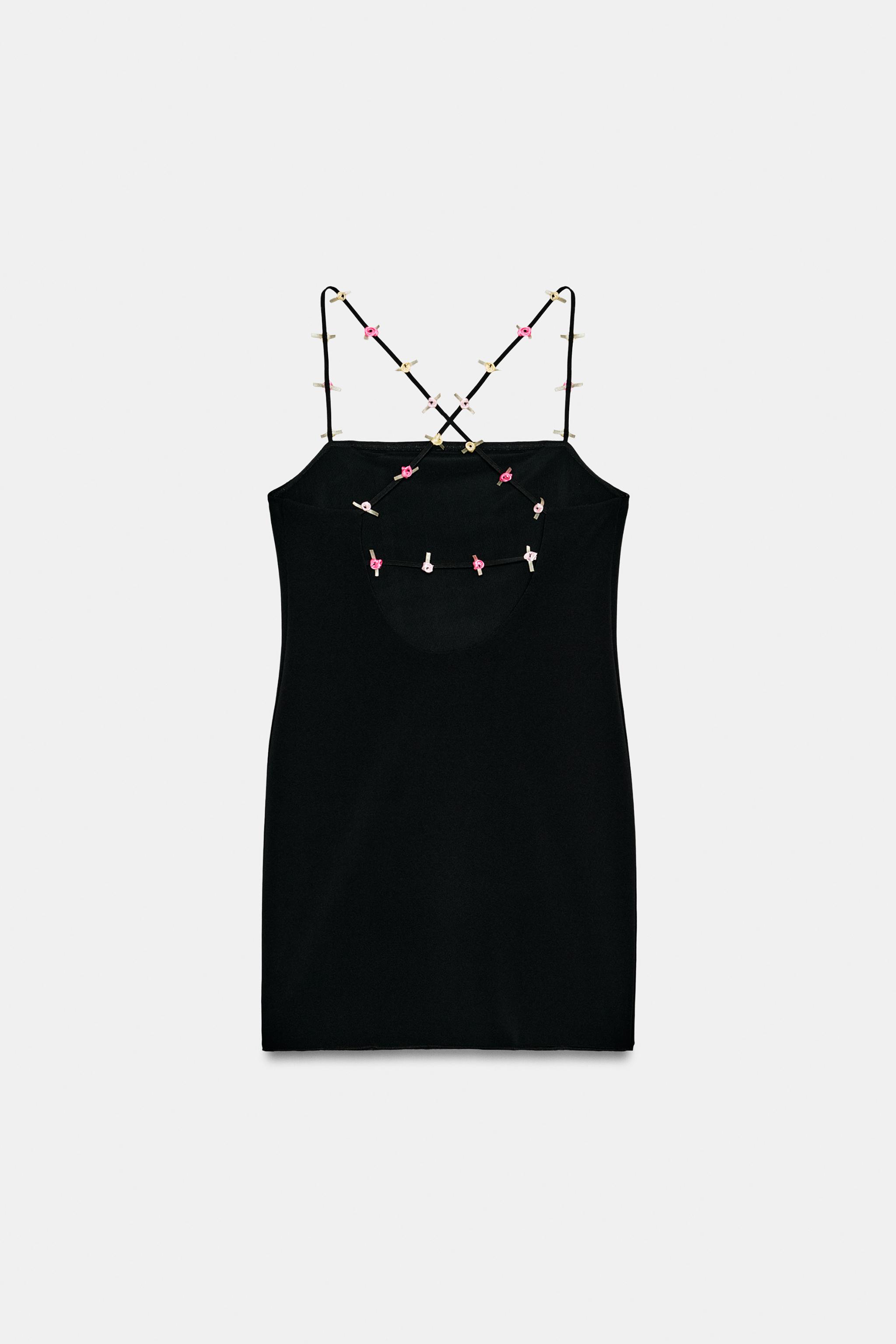 STRETCH FLORAL STRAP DRESS - Black | ZARA United States