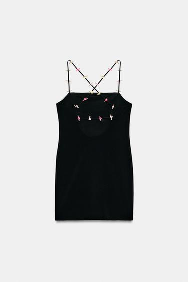 STRETCH STRAPPY FLORAL DRESS - Black by Zara - Image 6