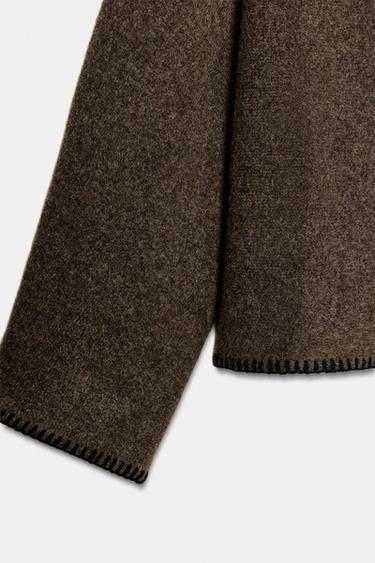 PULL EN MAILLE AVEC SURPIQÛRES EN CONTRASTE - Marron / Taupe de Zara - Image 7
