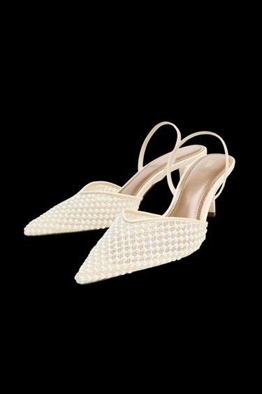 Zara PEARL SLINGBACK SHOES - White