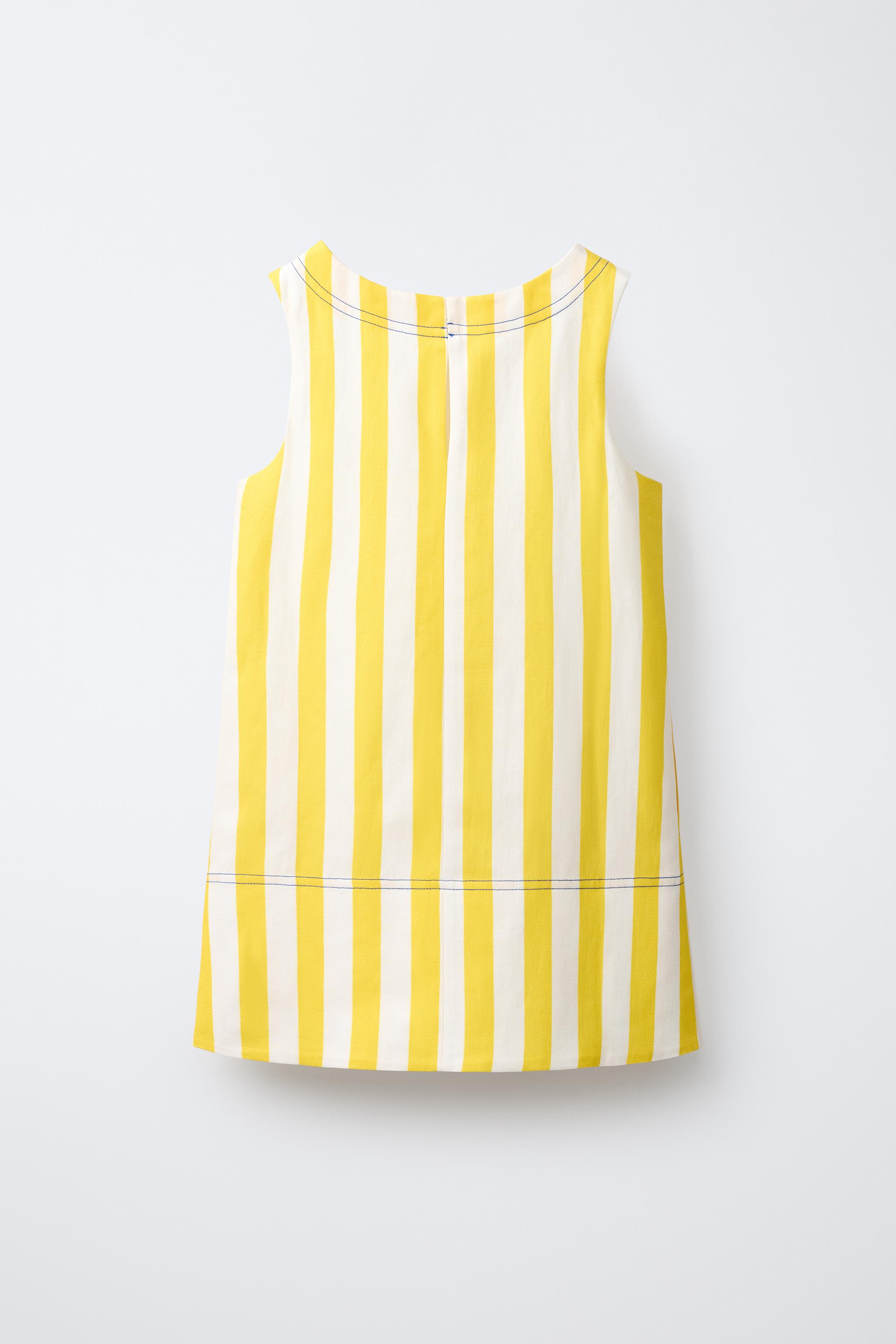 CONTRAST TOPSTITCH STRIPED DRESS — Printed