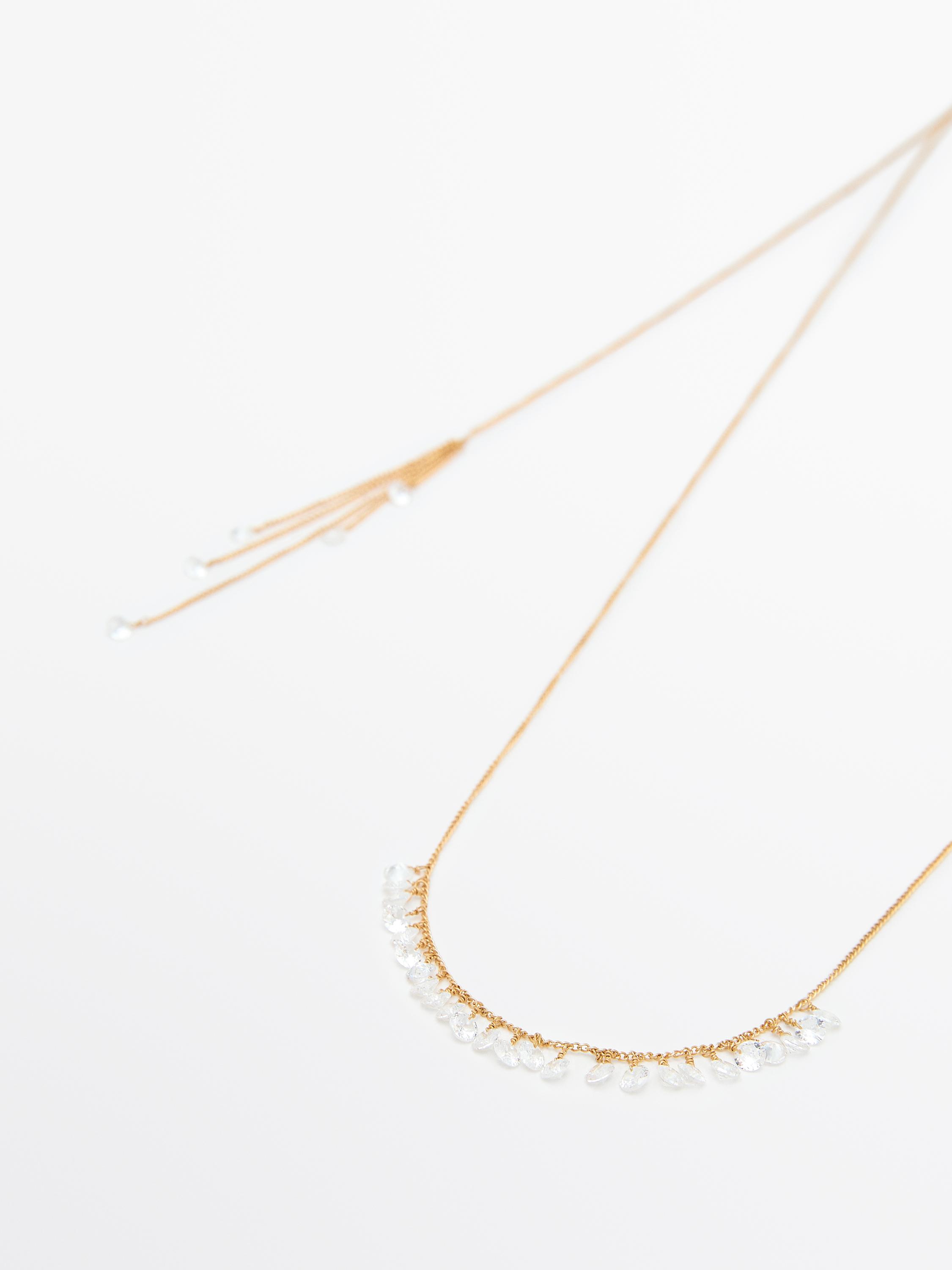 Long necklace with zirconia detail - Golden | ZARA United States
