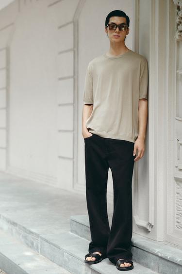 REGULAR FIT KNITTED T-SHIRT - Sand by Zara