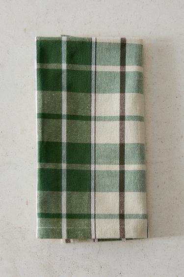 ZESTAW SERWETEK Z BARWIONEJ NICI W KRATĘ (2 SZT.) - Zielony Zara