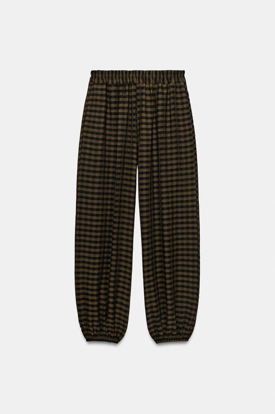PANTALON BOMBACHO À CARREAUX - Marron foncé de Zara - Image 6