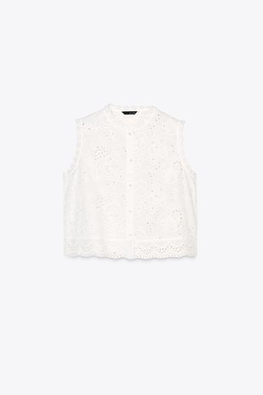 TOP WITH CUTWORK EMBROIDERY - White by Zara - Image 5