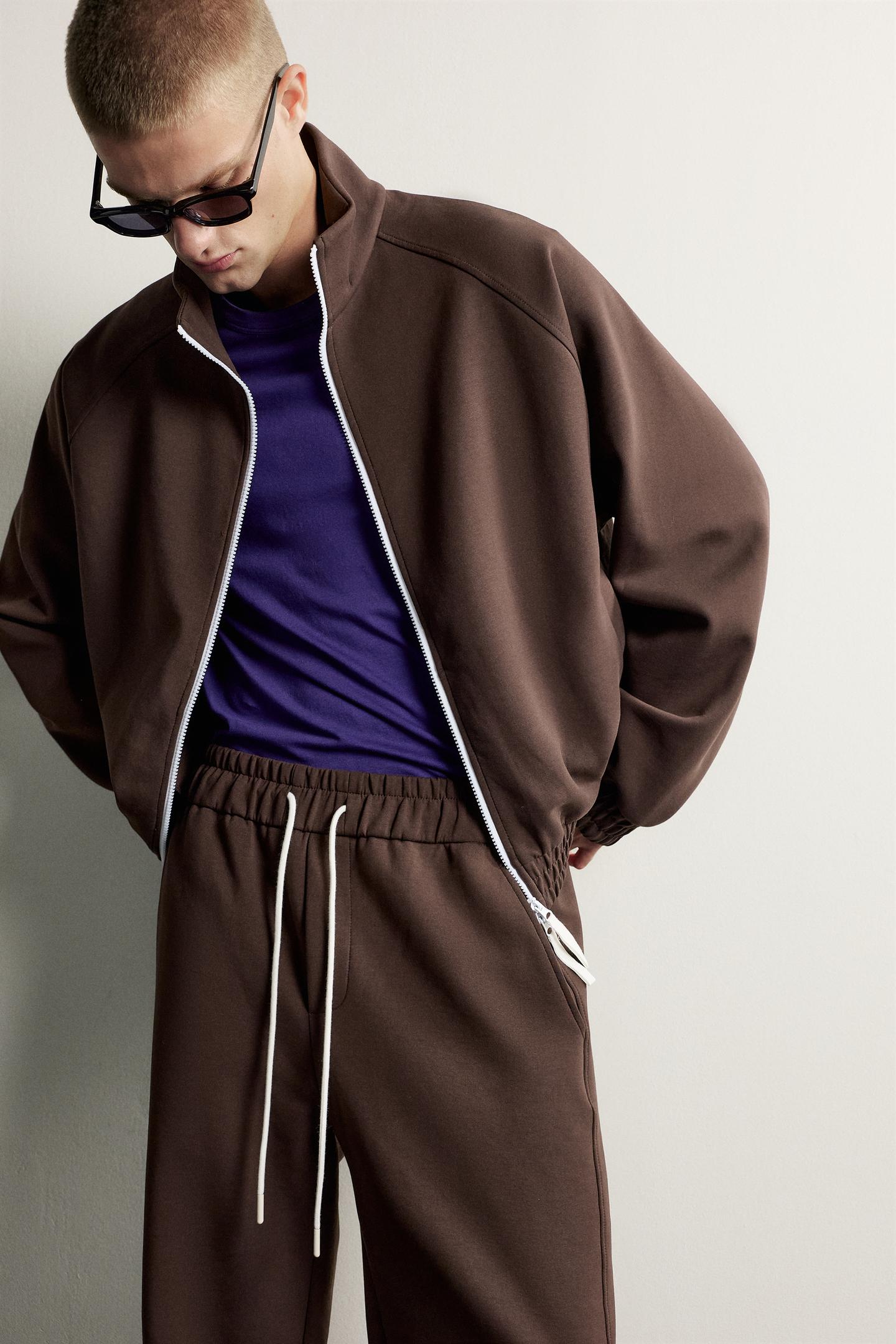 Мужские брюки Zara Relaxed Fit Track Pants, цвет: Коричневый — фото 5