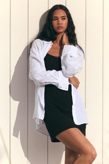 CAMISA OVERSIZE LINO 100% - Blanco de Zara