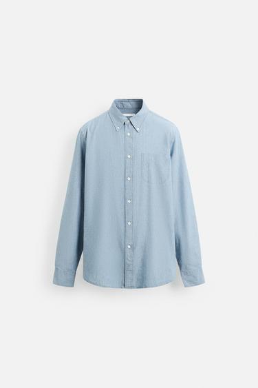TEXTURED CHAMBRAY SHIRT - Light blue by Zara