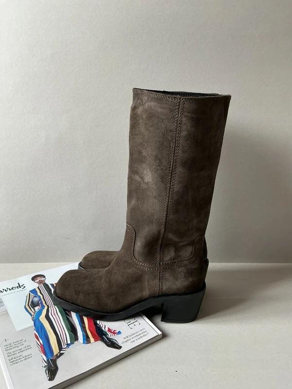 SPLIT SUEDE CONTRAST STITCH BOOTS - Image 6