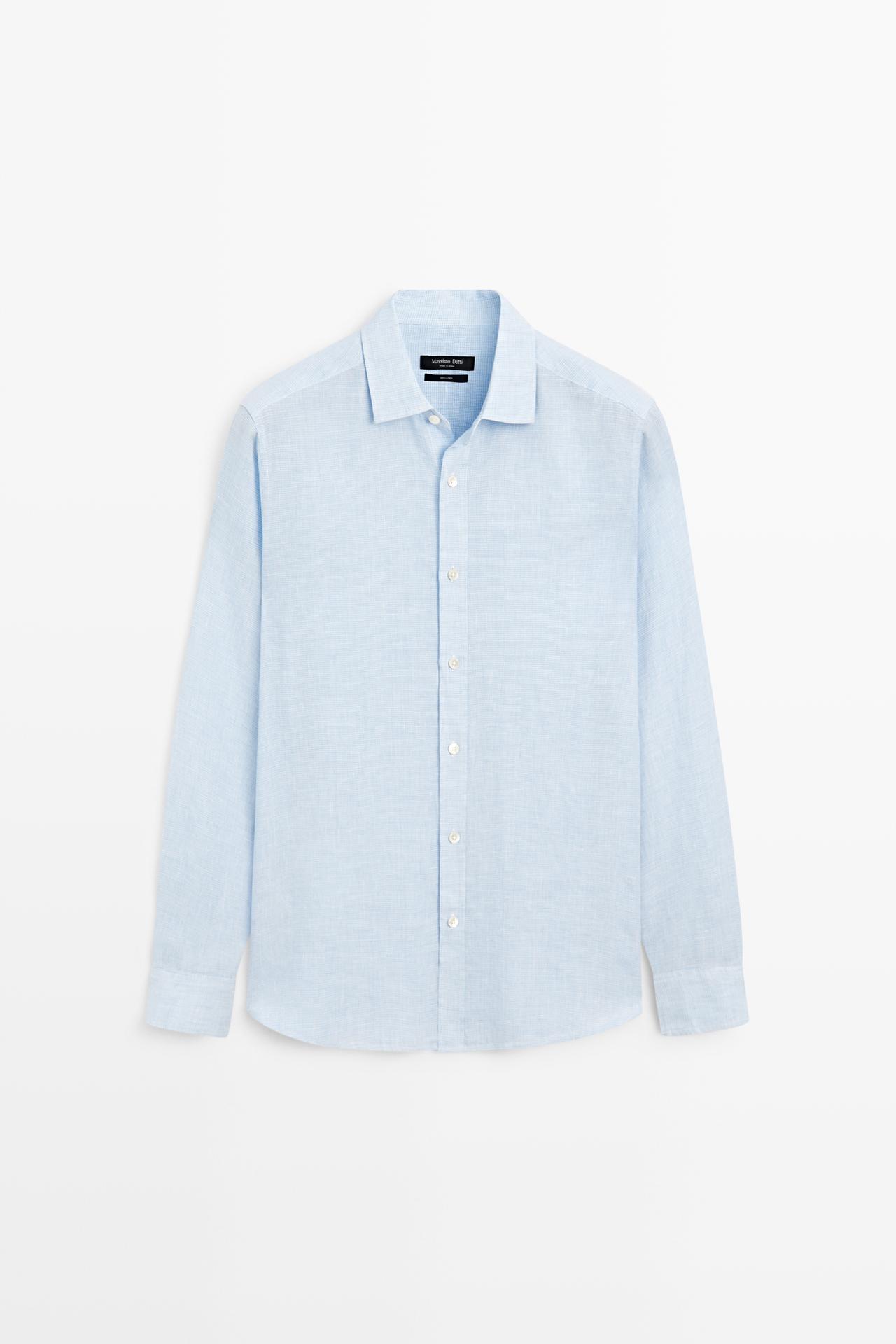 100% linen regular fit check shirt — Green stripe