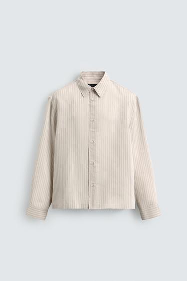 STRIPED RELAXED FIT SHIRT - Ecru / Black by Zara