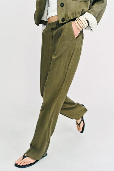 STRAIGHT-LEG TROUSERS WITH FRONT SEAM - Khaki by Zara - Image 1