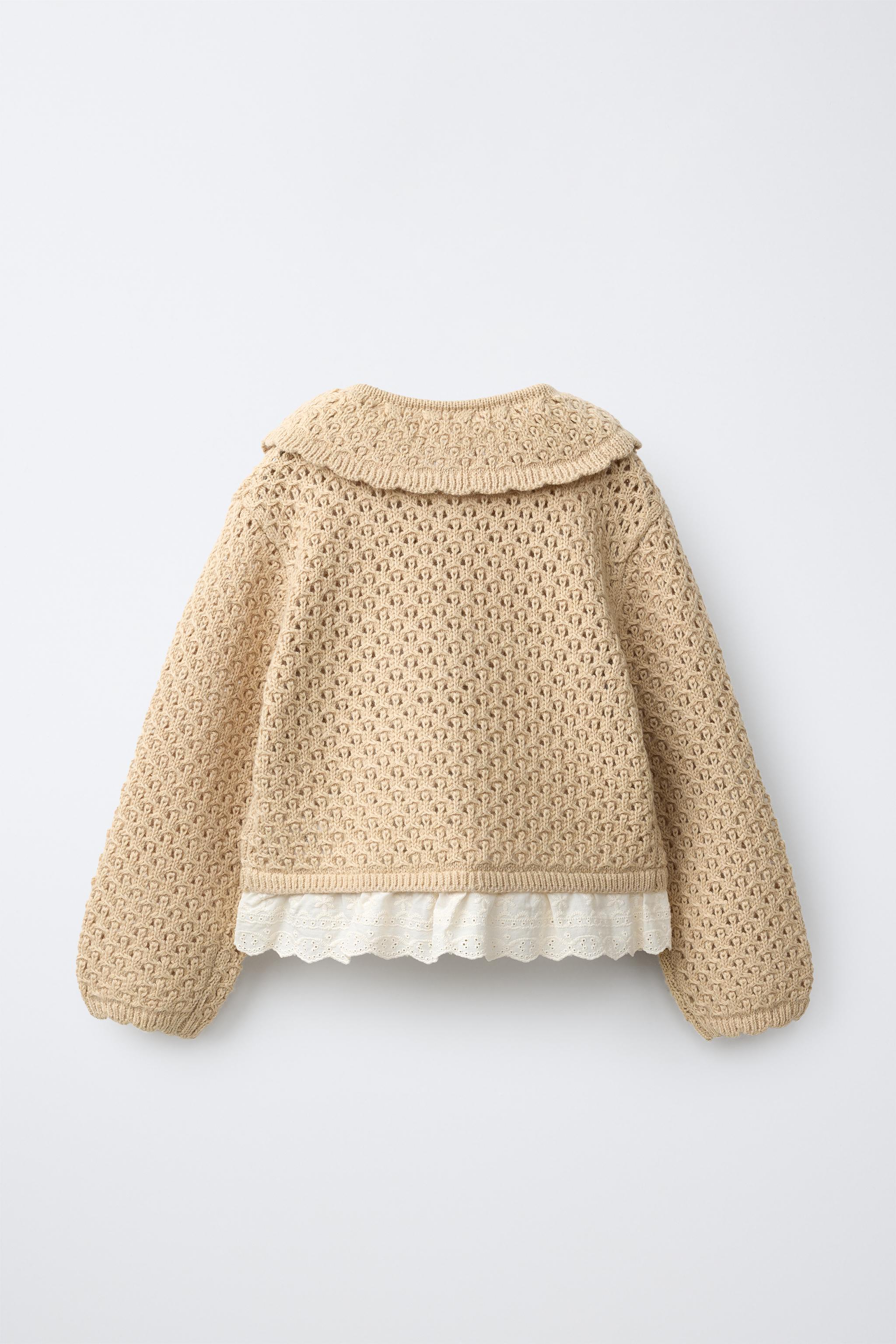 【ANDMARY】Lacey ribbon cardigan(beige_F) LACE TRIM KNIT CARDIGAN - Beige | ZARA United States