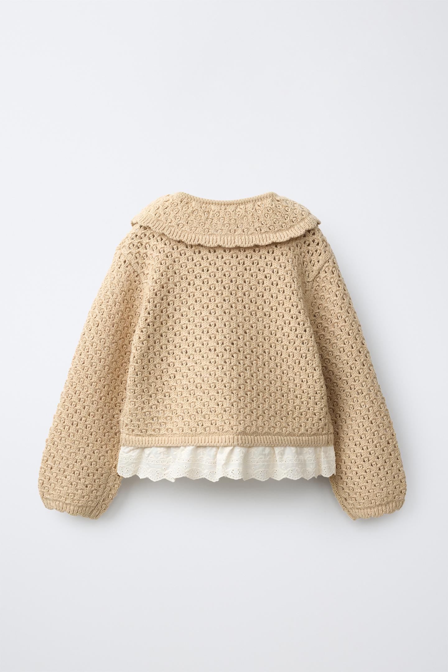 Детский кардиган Zara Lace Trim Knit, цвет: Бежевый — фото 2