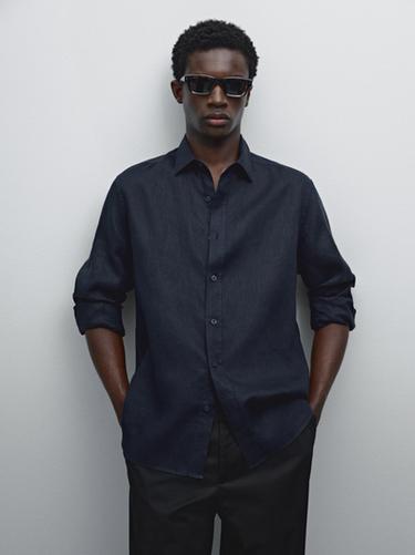 Camisa slim fit 100% lino - Marino de Zara