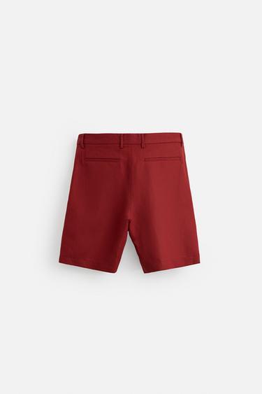 COTTON-LINEN TEXTURED BERMUDA SHORTS - Intense red by Zara - Image 7