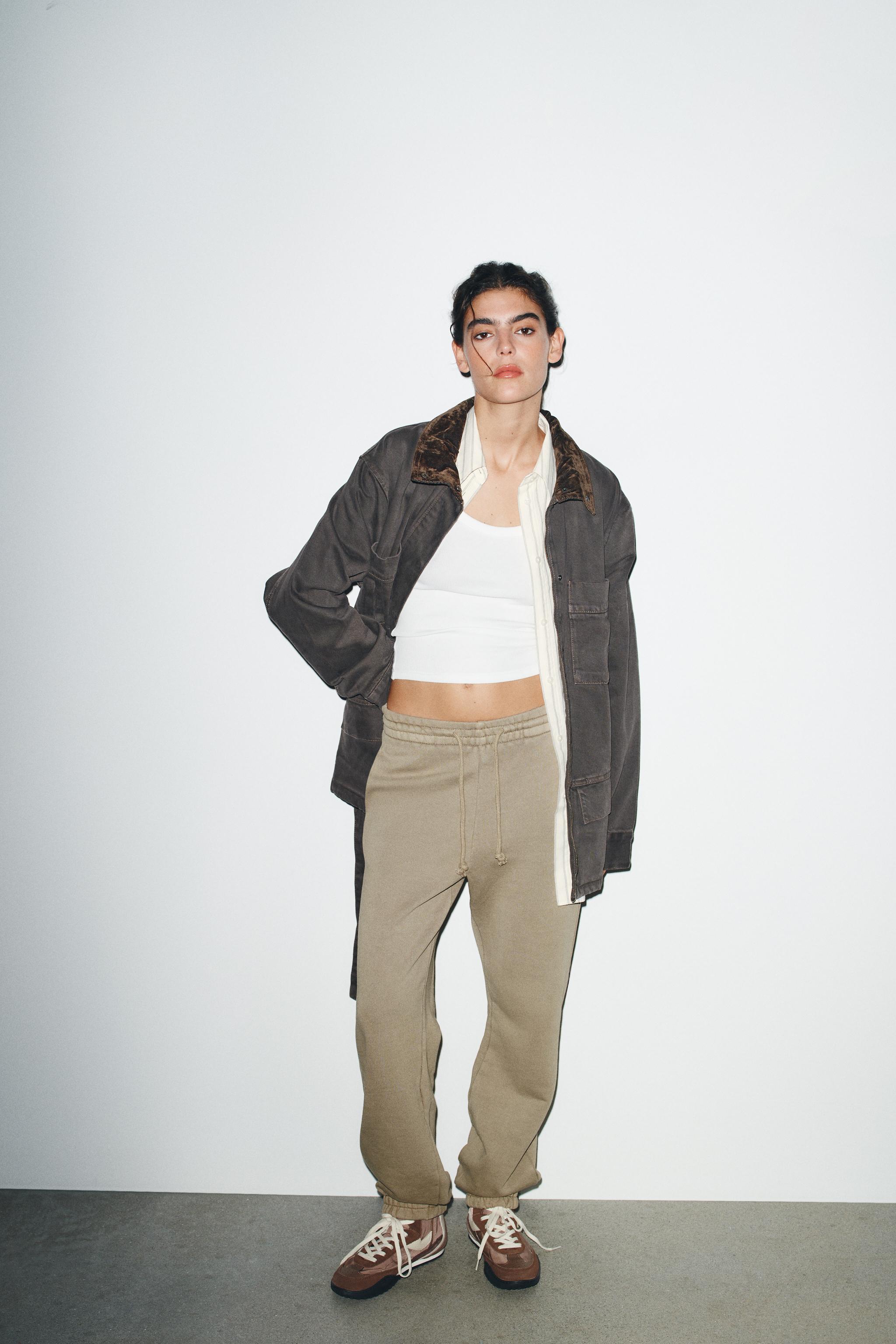 ウォッシュ加工フリースジョガーパンツ - ストーン | ZARA Japan