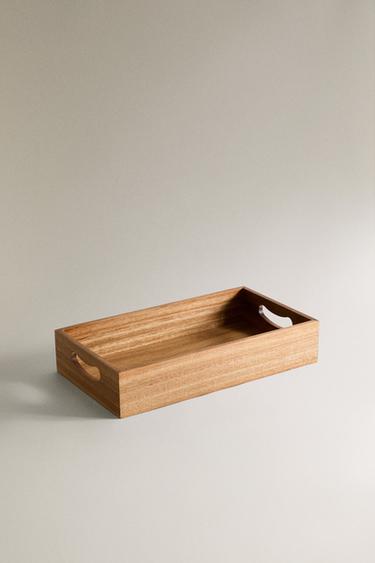 ACACIA WOOD TRAY WITH HANDLES - Brown by Zara - Image 1