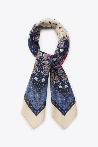 Zara PRINTED VISCOSE SCARF - Blue