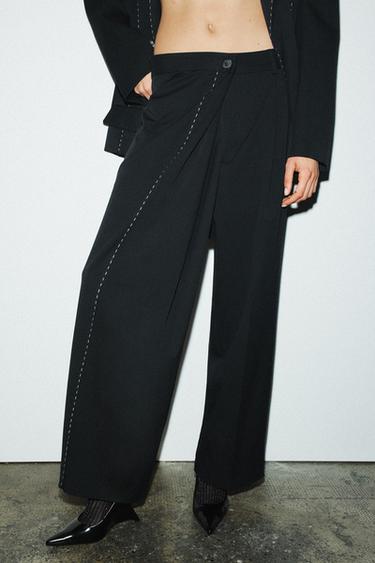 WRAPAROUND TROUSERS WITH TOPSTITCHING - Dark navy by Zara - Image 2