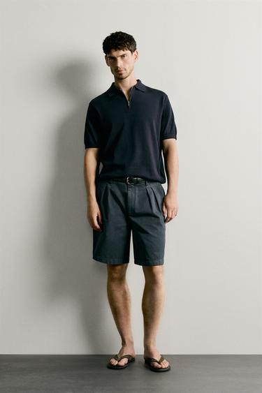 REGULAR FIT KNIT ZIP POLO SHIRT - Navy blue by Zara - Image 0