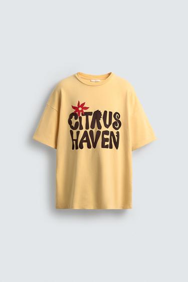 PRINTED SLOGAN SWEATSHIRT - Dark yellow by Zara